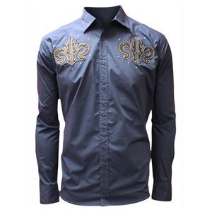 Men's Long Sleeve Graphic Dress Shirt With Fleur De Lis